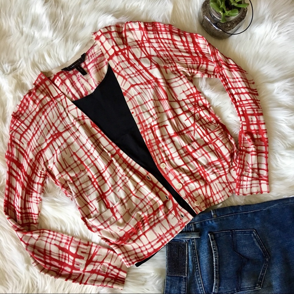 ❤️ BCBG MaxAzaria Red Paint Splatter Cardigan